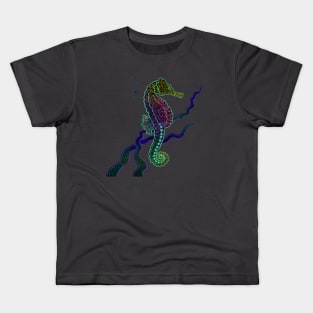 Colorful Abstract Seahorse With Seaweed And Bubbles Kids T-Shirt